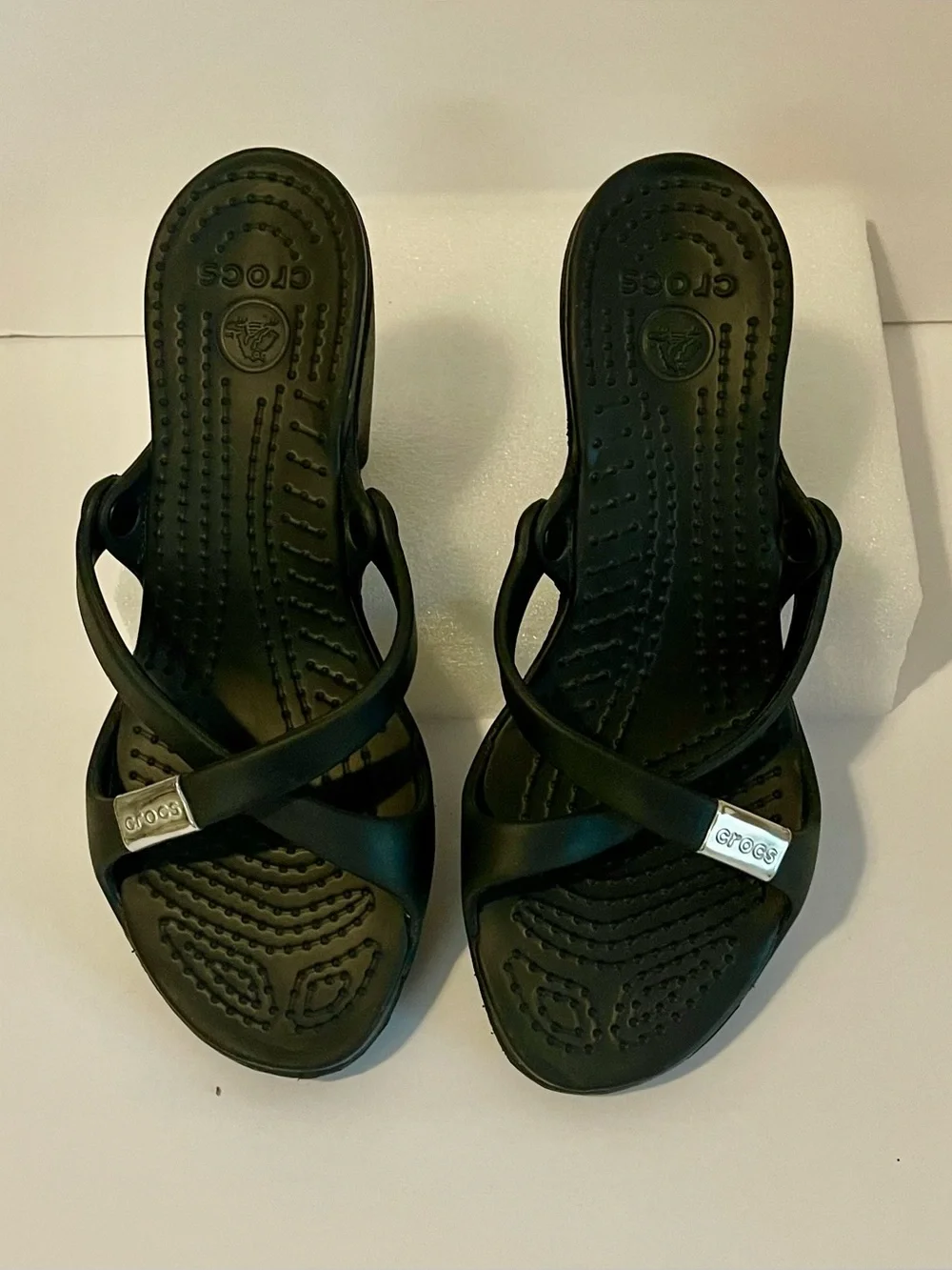 CROCS Black Wedge Sandals